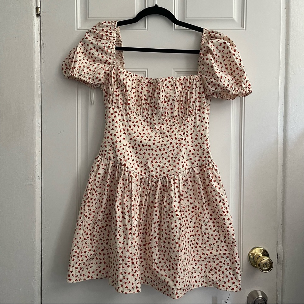 NWT Reformation Cottagecore Marielle Puff Sleeve Mini Dress In Fresa Sz 4 - Picture 9 of 15